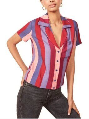 Reformation Cuba Top Disco Stripe Women's Shirt XS